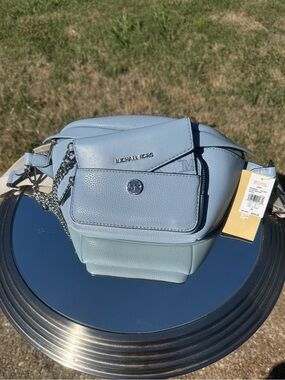 Michael Kors Light Blue Leather Belt Bag with Matching Card Case